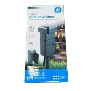 General Electric 6-Outlet Yard Stake Outdoor Timer Lights ON/OFF Brand New Boxed
